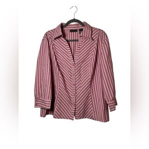 Apostrophe Stretch Striped Button-Up Shirt Pink Purple Size 18